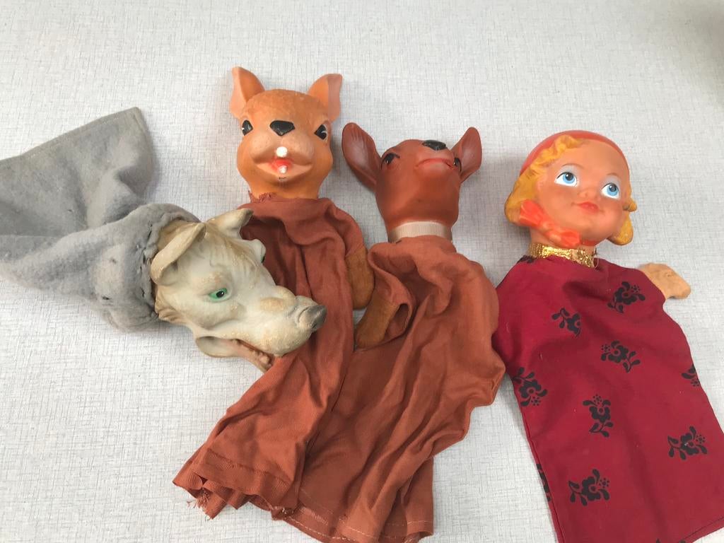 4 oude poppenkastpoppen, Ophalen of Verzenden, Gebruikt, Pop