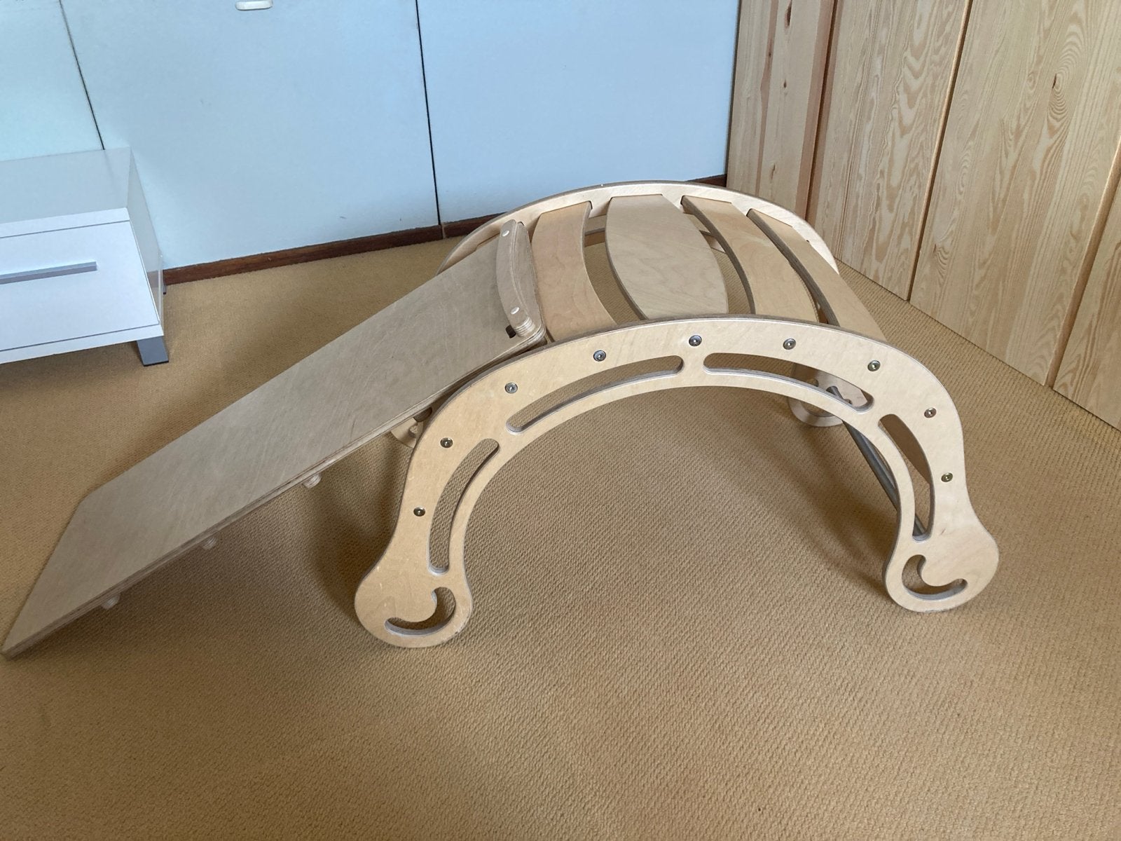 Houten klimrek (Montessori) met glijbaan/klimplank, Ophalen, Gebruikt, Glijbaan