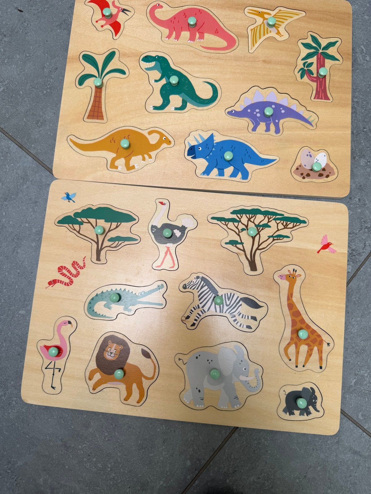 Hema Houten Dieren Puzzels: Dinosaurus & Safari Set, Ophalen of Verzenden, Gebruikt, Overige typen
