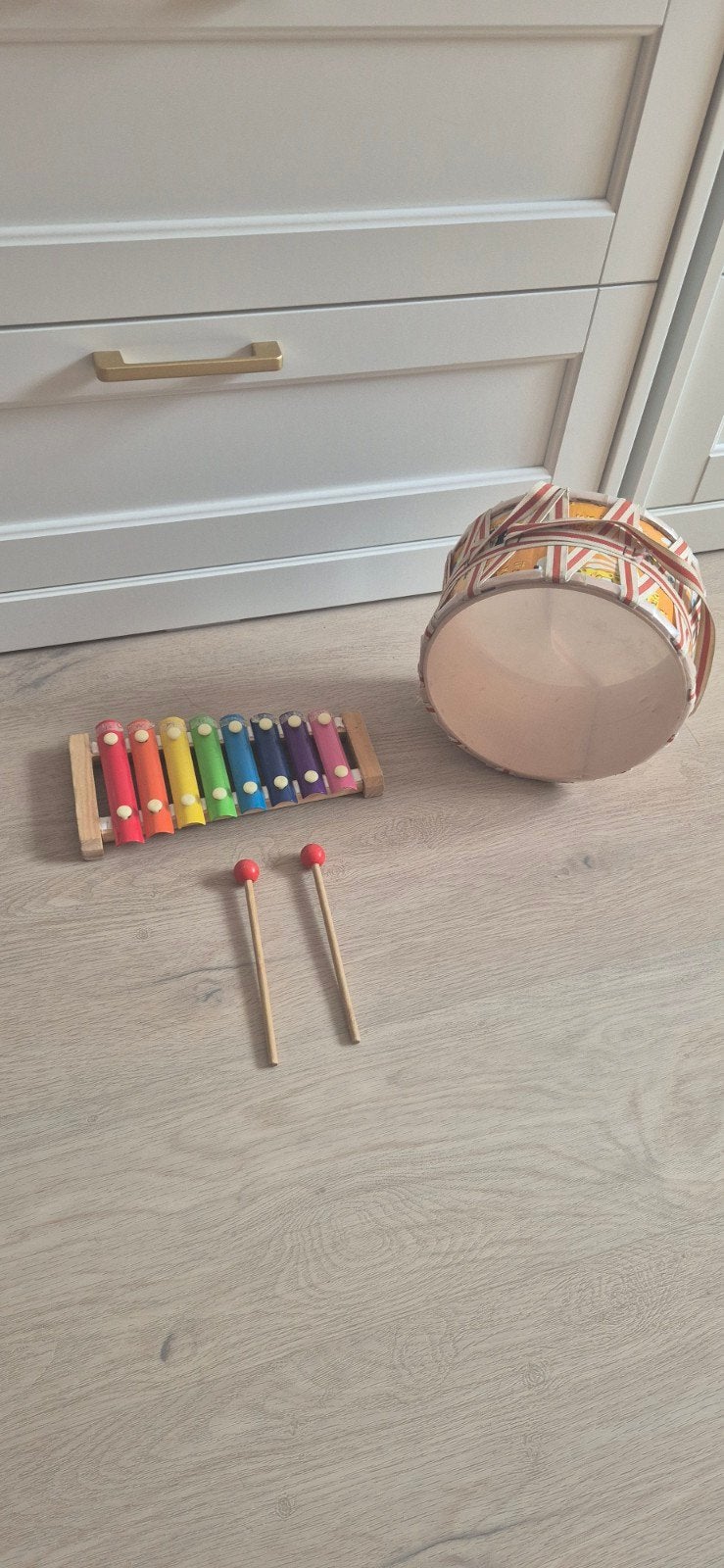 Houten xylofoon en trommel set voor kinderen, Ophalen of Verzenden, Gebruikt, Overige typen