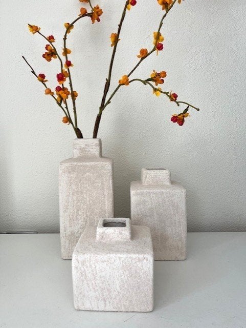 Lisboa white vase cube set van 3 | Nieuw, Overige kleuren, Aardewerk of Porselein, Nieuw, Ophalen of Verzenden
