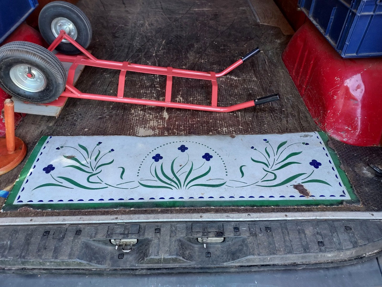 oud emaille bord achterplaat keuken / haard plaat??, Ophalen