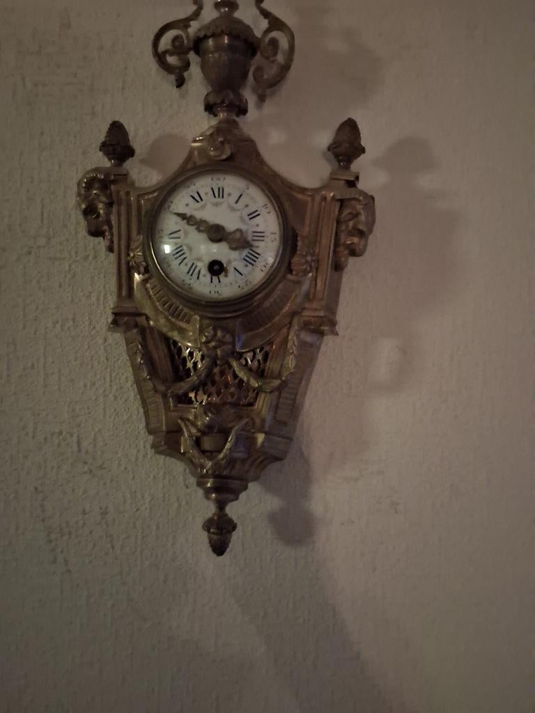 Mini Bronzen Cartel Klok (1800-1840) met Echappement Uurwerk, Ophalen of Verzenden