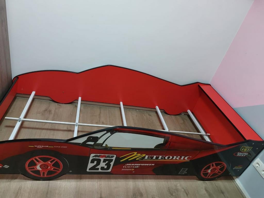 Kinderbed raceauto - Rood eenpersoonsbed, Gebruikt, 90 cm, Eenpersoons, Ophalen of Verzenden