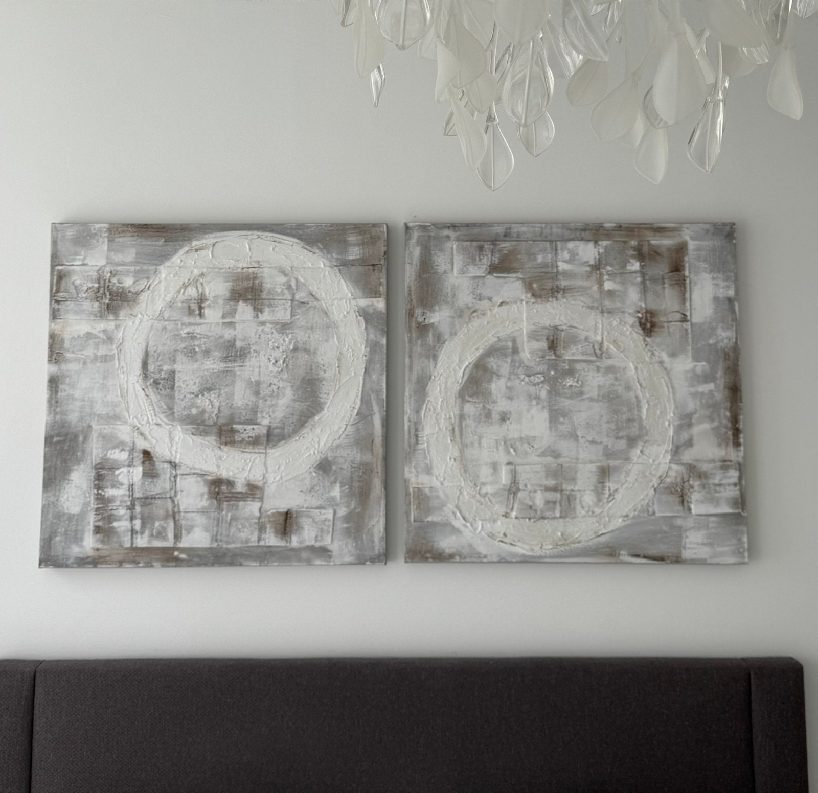 Twee abstracte schilderijen, 80x80 cm, Ophalen of Verzenden