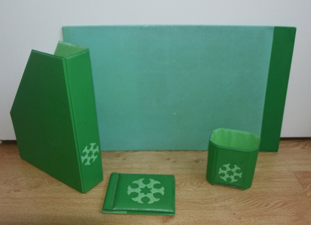 Retro Bureauset Onderlegger Pennenbak Lectuurbak blok 70s, Verzenden, Huis en Inrichting