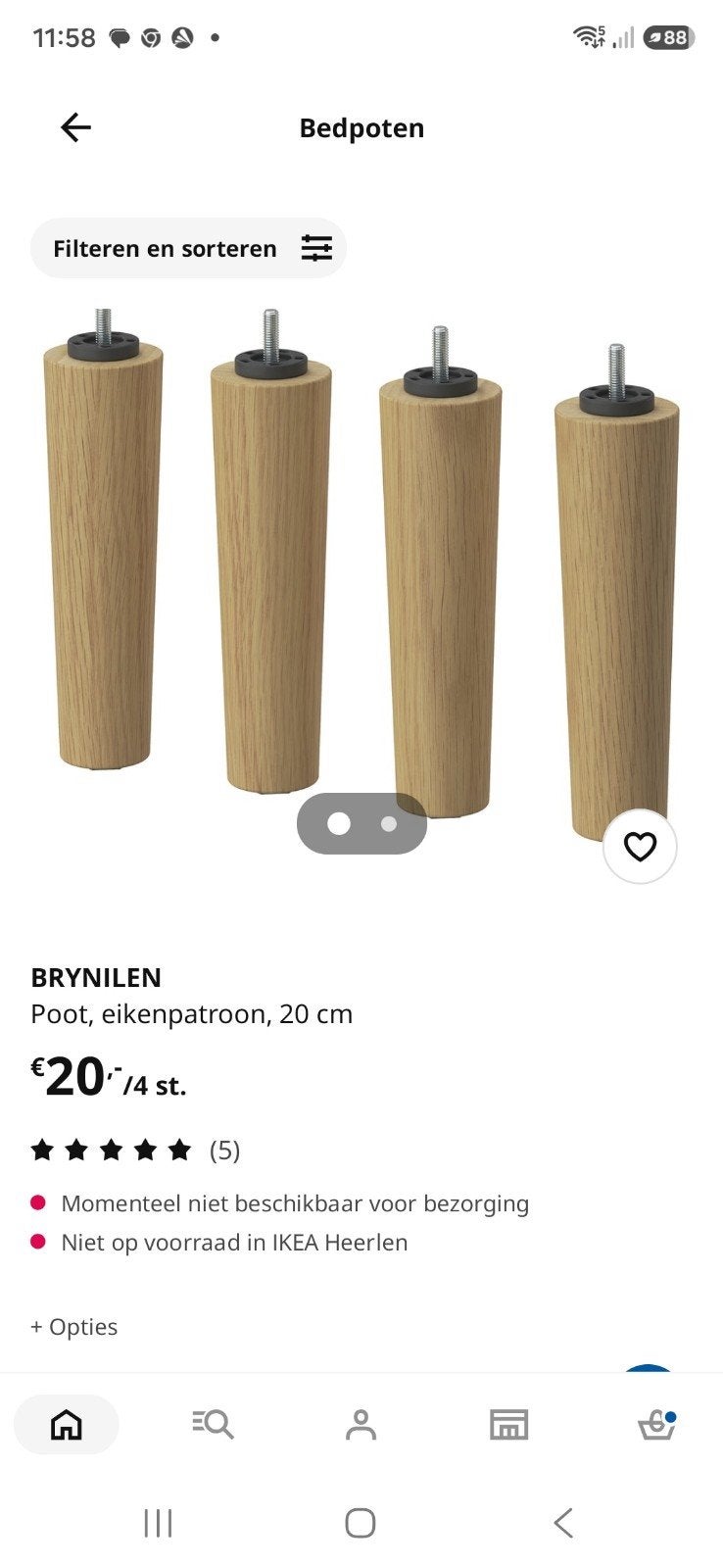 BRYNILEN Bedpoten - Eiken, 20 cm (8 stuks), Ophalen of Verzenden, Zo goed als nieuw, Hout, Overige kleuren