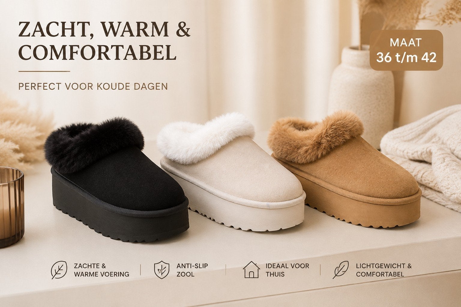 Zwarte dames pantoffels, Ugg look-a-like, maat 36-42, Kleding | Dames, Schoenen, Ophalen of Verzenden, Nieuw, Zwart, Pantoffels of Sloffen