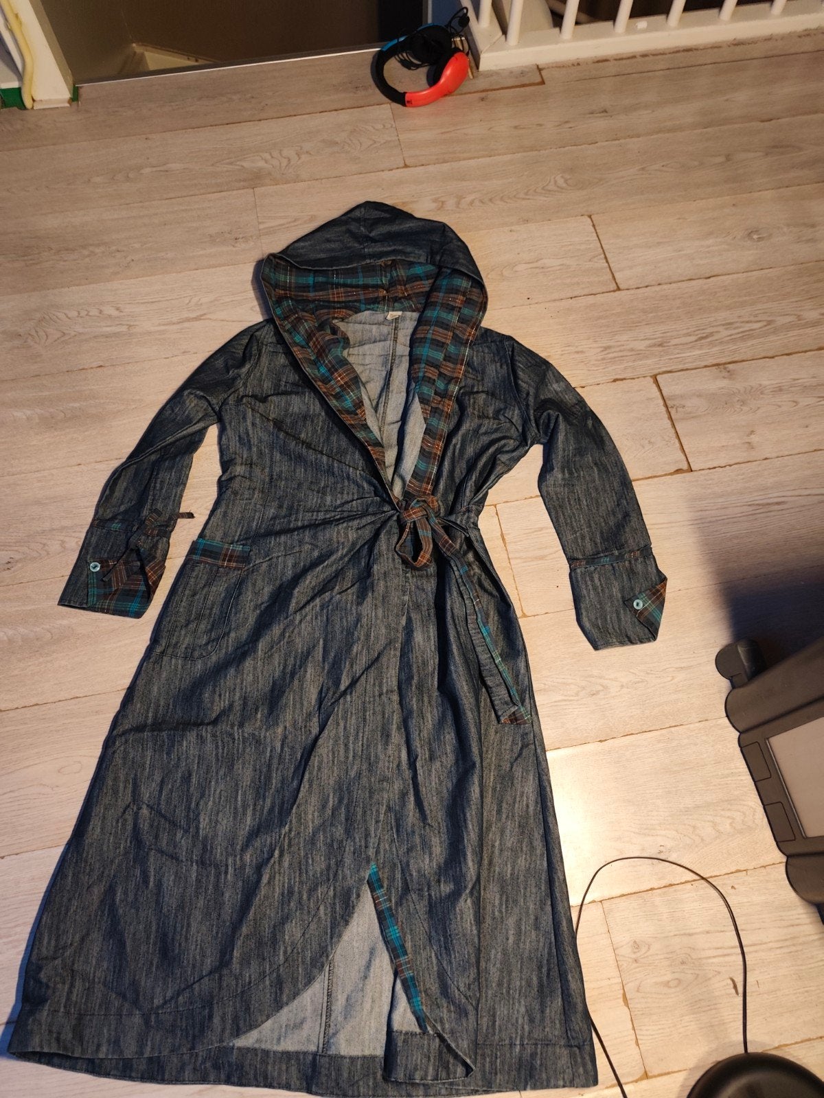 lange spijker jas 44, Ophalen, Zo goed als nieuw, Maat 42/44 (L), Blauw