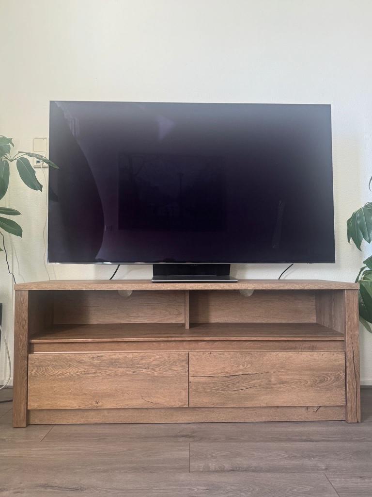 Tv meubel donkerbruin eiken hout jysk, Huis en Inrichting, Ophalen, 100 tot 150 cm, Eikenhout, Zo goed als nieuw