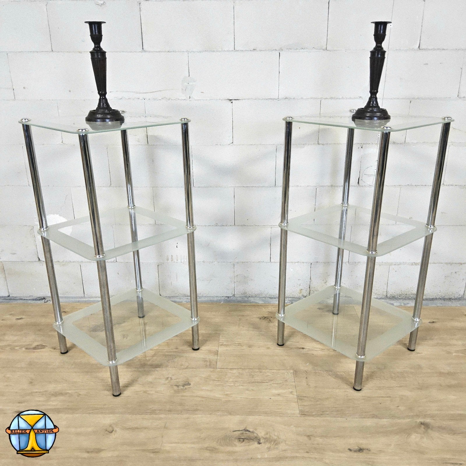 Retro (jaren 80/90) Glazen Badkamer Rek / Kastje 3 niveaus., Minder dan 55 cm, Modern, Industrieel, ., Vierkant