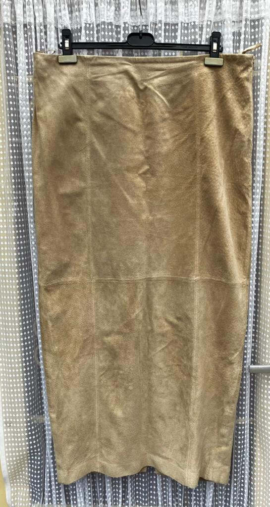 Suède rok, cognac, maat 44, lang, Bruin, Maat 42/44 (L), Ophalen of Verzenden, Zo goed als nieuw