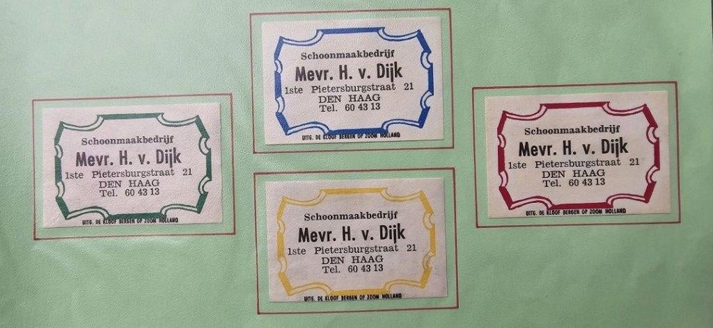Schoonmaakbedrijf Mevr. H. v. Dijk te Den Haag, Ophalen of Verzenden, Zo goed als nieuw, Luciferdoosjes of -merken