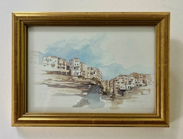 Set Franse vergulde lijsten met afbeeldingen aquarellen (3x), Antiek en Kunst, Ophalen of Verzenden