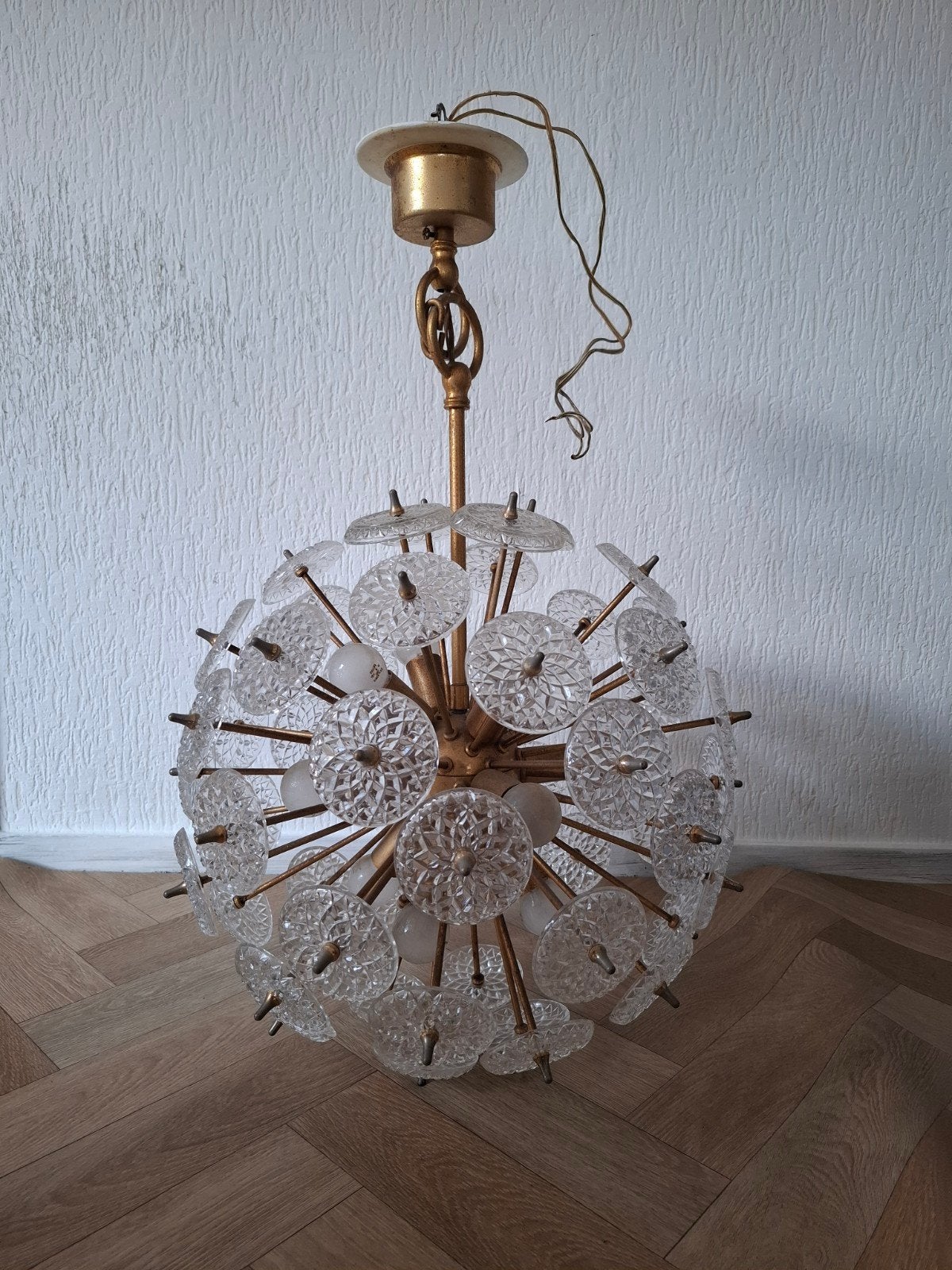 Val Saint Lambert Sputnik Kristallen Kroonluchter | Jaren 60, Ophalen, Gebruikt, Glas