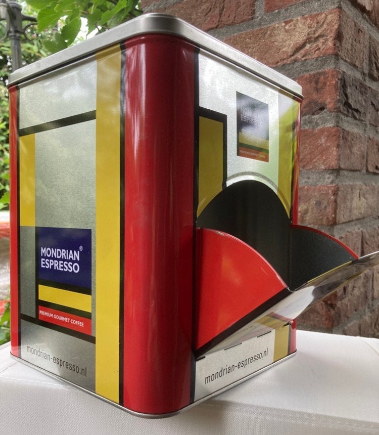 Mondriaan Espresso Opbergblik - Beukenhorst Koffie, Ophalen, Zo goed als nieuw, Koffie, Overige merken