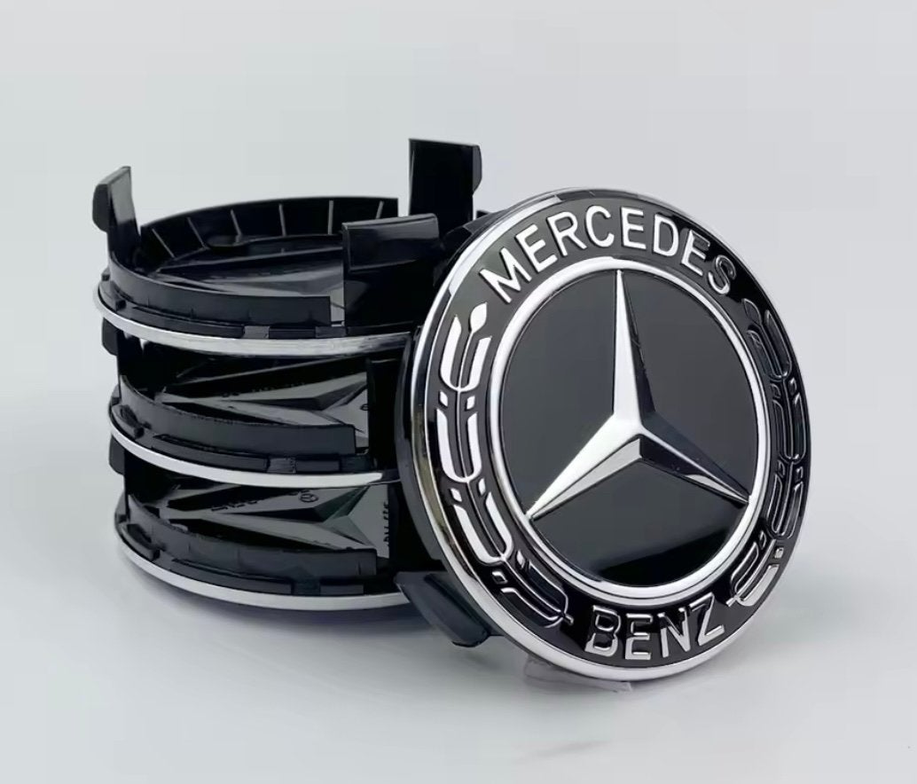 Set naafdoppen 75 mm Mercedes (4 stuks) nieuw zwart, Auto diversen, Verzenden, Nieuw