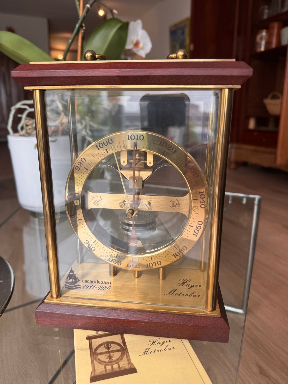 Hüger Meteobar - Cacao de Zaan 1886-1986, Audio, Tv en Foto, Ophalen, Zo goed als nieuw, Barometer