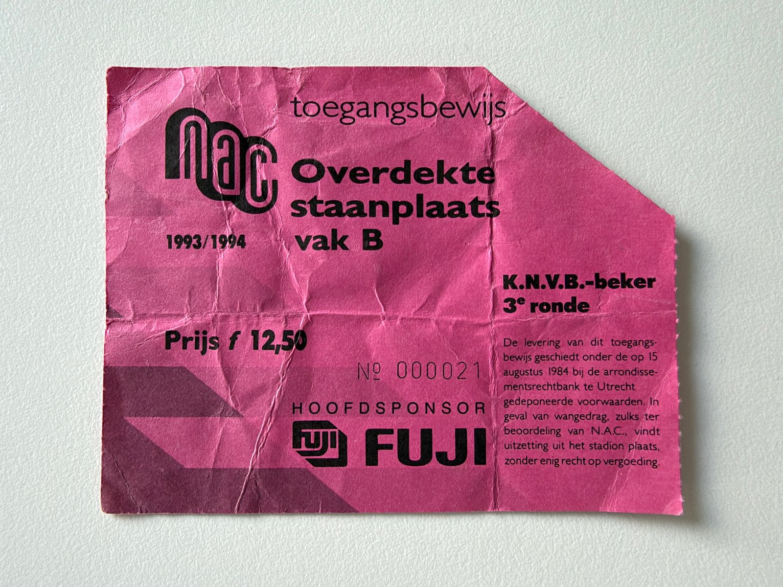 Ticket NAC-VVV Venlo 93/94 KNVB Beker, Ophalen of Verzenden, Zo goed als nieuw, NAC Breda, Overige typen