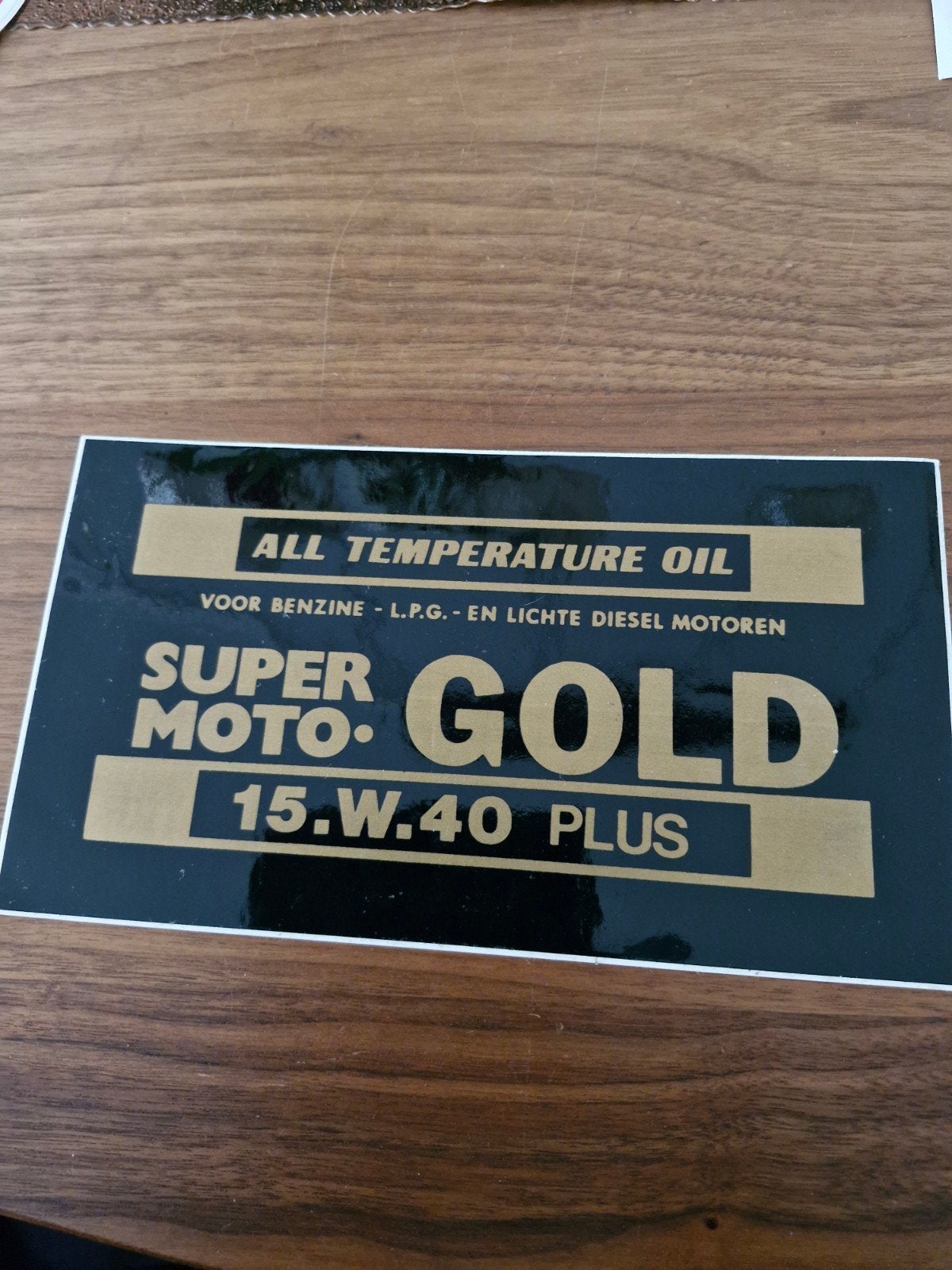 G 163 Vintage Super Moto Gold 15.W.40 Plus Olie Sticker, Ophalen of Verzenden, Nieuw, Auto of Motor