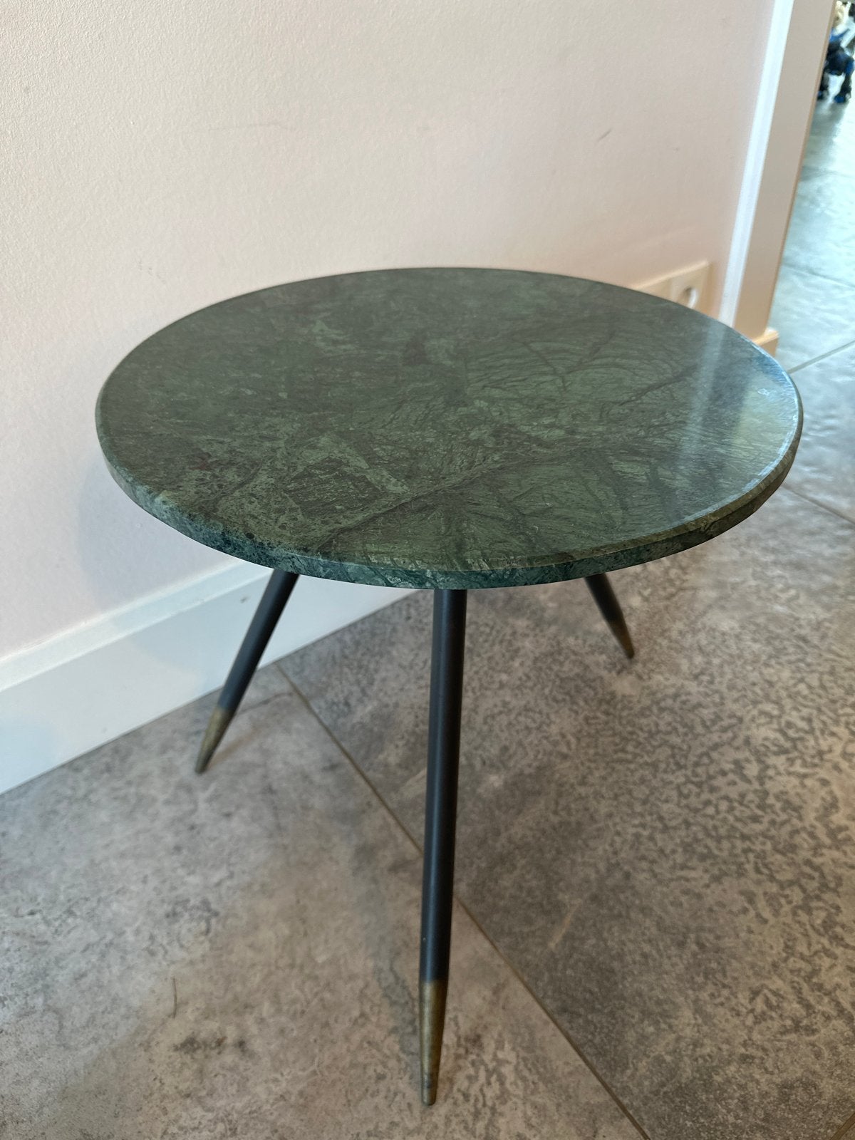 Ronde bijzettafel met groen marmeren blad, 50cm doorsnede, Overige materialen, Minder dan 55 cm, Rond, Zo goed als nieuw