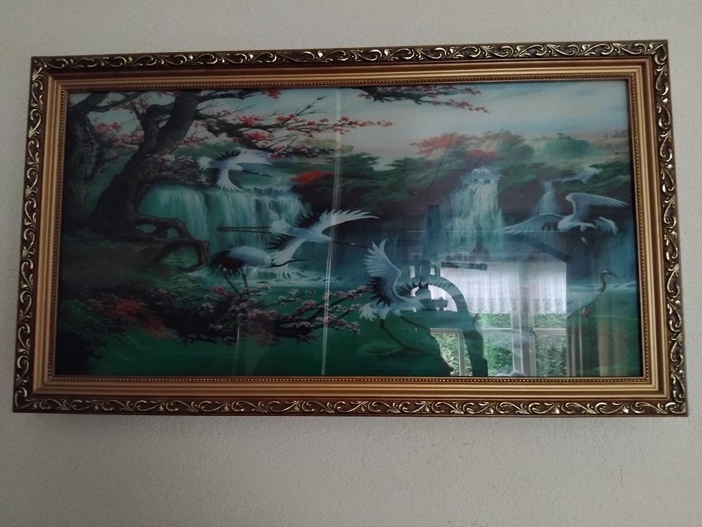 schilderij met waterval en vogel geluid, Ophalen