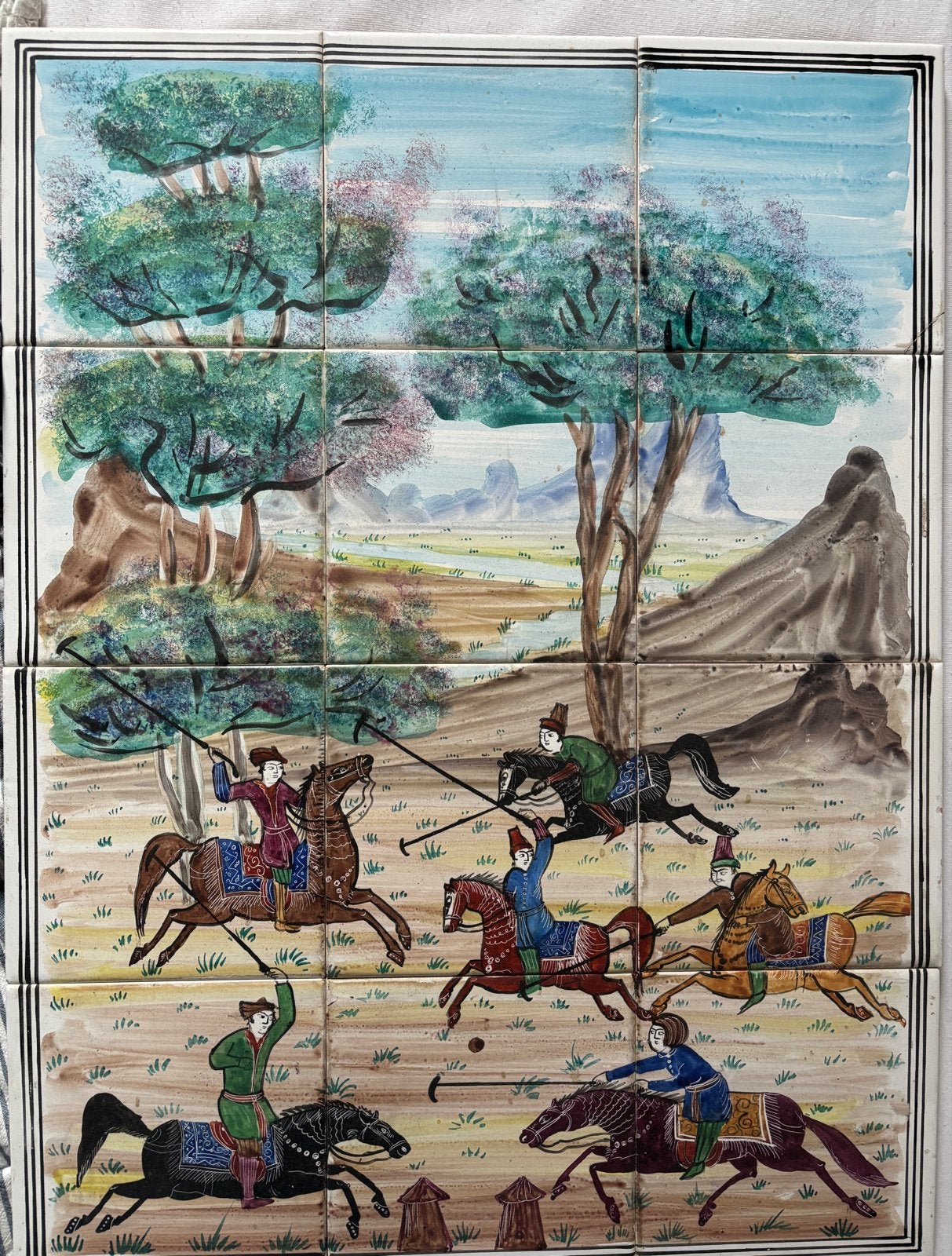 Perzisch tegeltableau: Polo ruiters, Ophalen