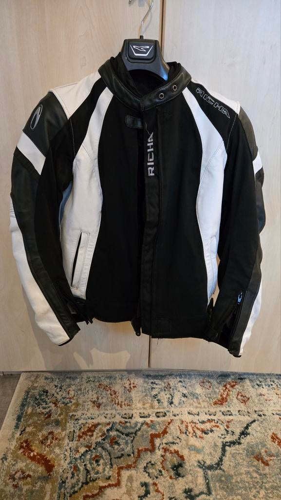 Leren motorjas dames, maat 40, zwart/wit, met protectoren, Ophalen, Tweedehands, Dames, Jas | leer