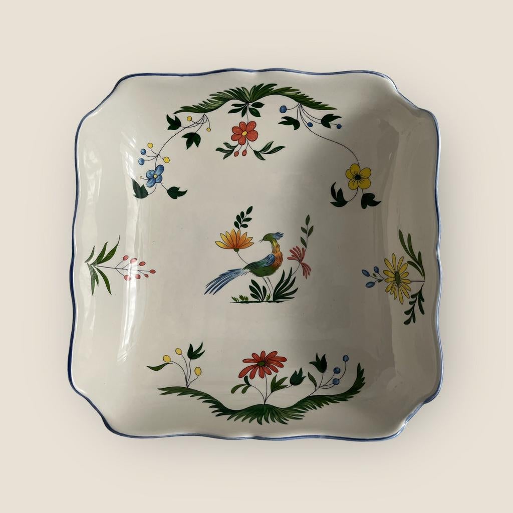 Gien Oiseaux de Paradis vierkante salade schaal izgst bowl, Verzenden, Overige stijlen