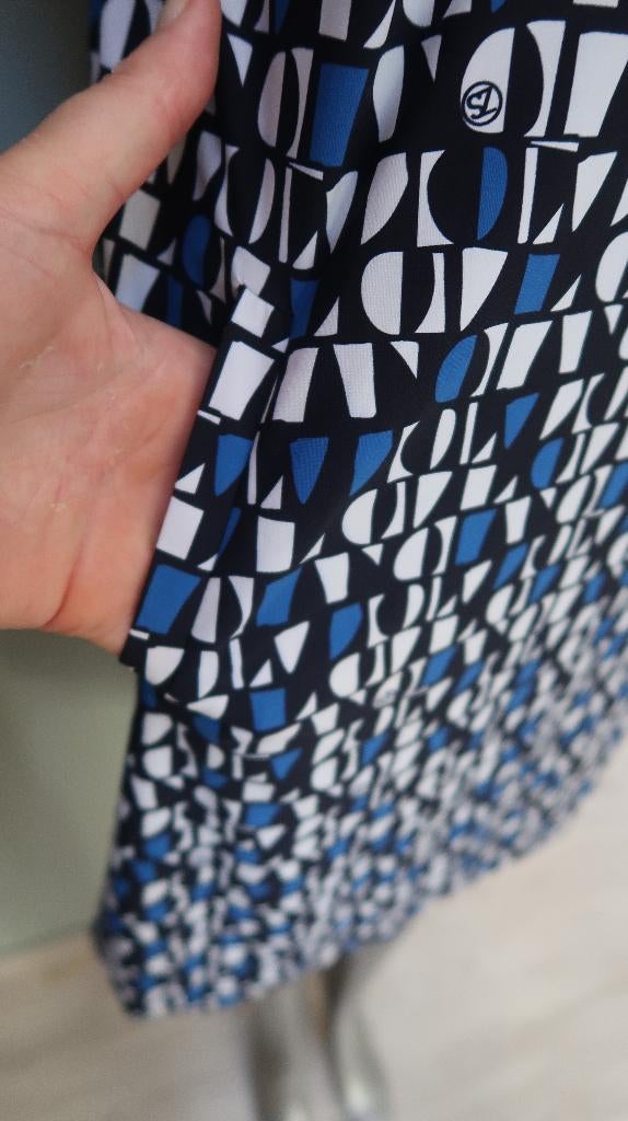 mooi blauw witzwart jurkje M stretch met zakken, Blauw, Ophalen of Verzenden, Zo goed als nieuw, Maat 36 (S)
