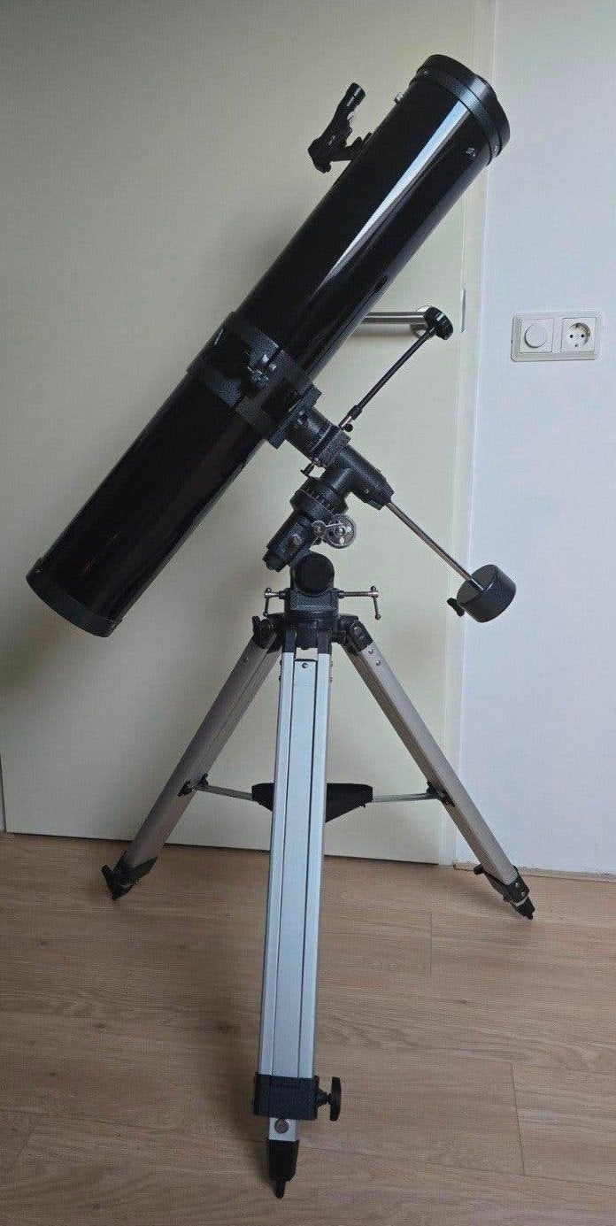 Omegon N130/920 EQ-3 telescoop (complete set), Ophalen, 80 tot 200 mm, Met statief, Spiegeltelescoop (reflector)