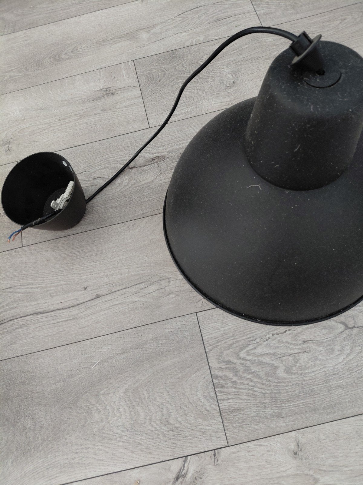 Zwarte industriële hanglamp met E27 fitting, Ophalen, Gebruikt, E27 (groot), Metaal