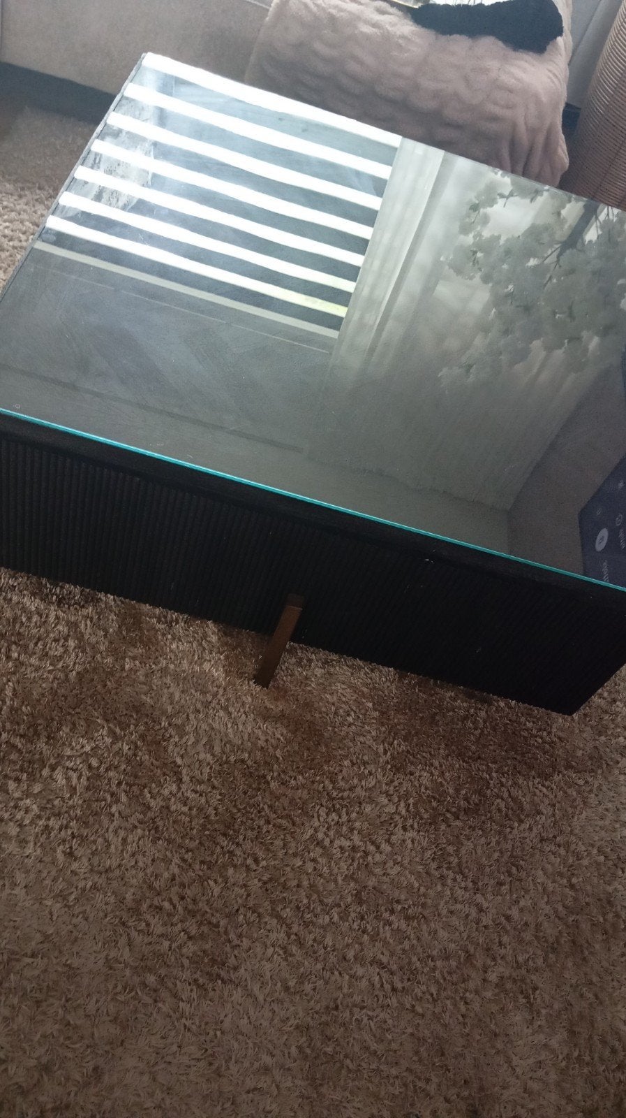 Mangohout visgraat salontafel, Gebruikt, Vierkant, Ophalen of Verzenden, Minder dan 50 cm