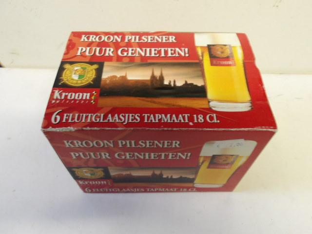 Kroon bier glazenset (nr.1) 6 stuks fluitjes, Verzamelen, Biermerken, Ophalen of Verzenden, Nieuw, Glas of Glazen, Overige merken