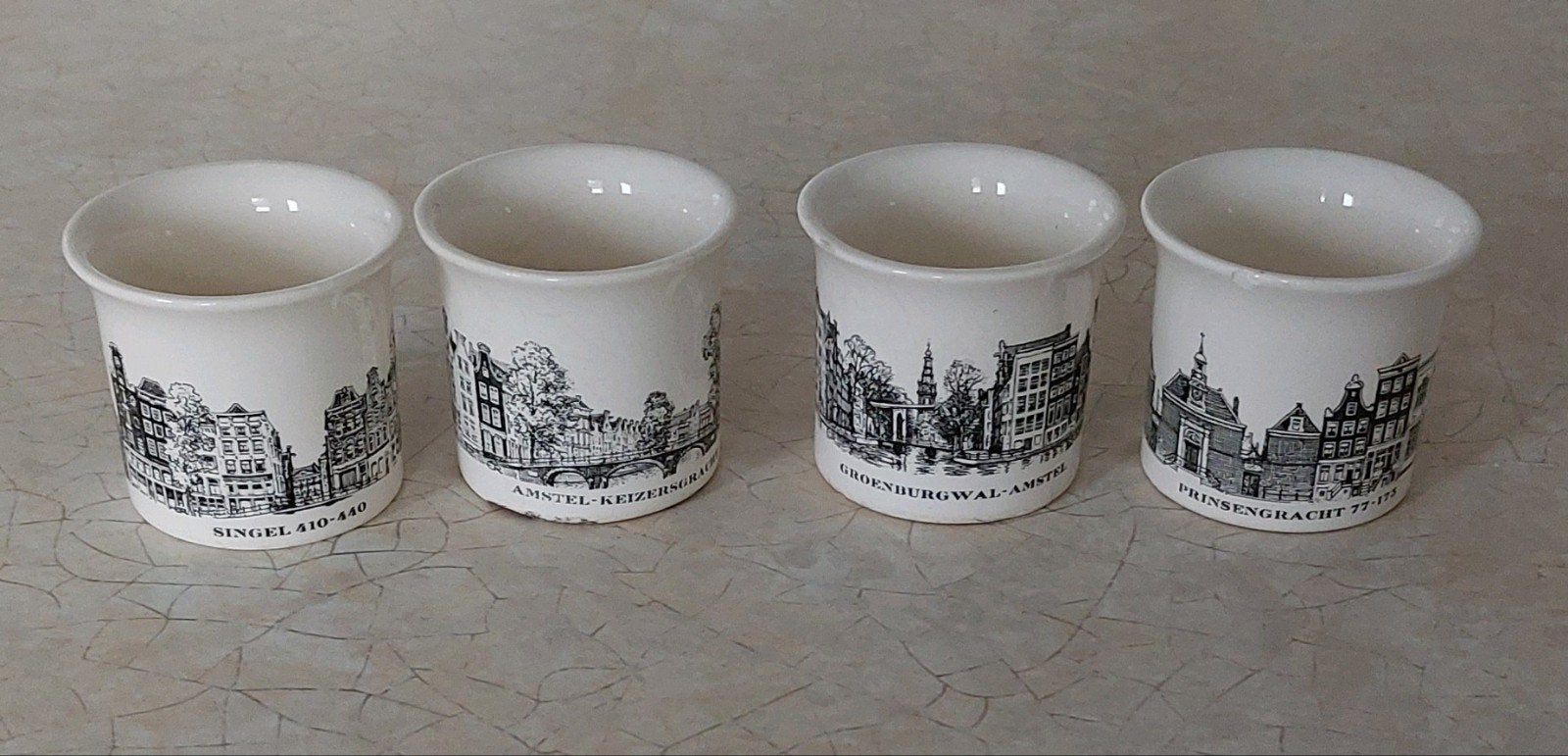 4 vintage eierdopjes Villeroy & Boch - Amsterdamse grachten, Antiek en Kunst, Ophalen of Verzenden