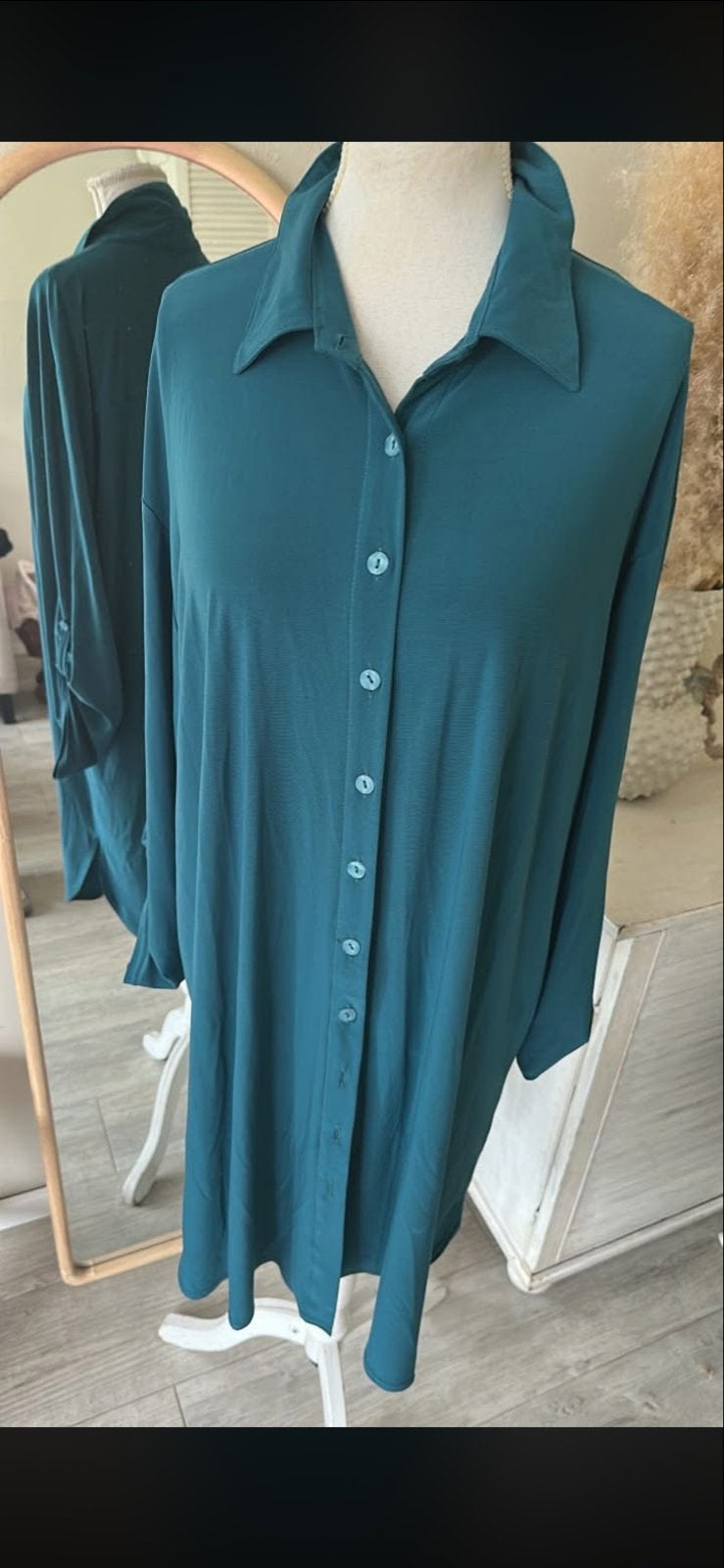 Magna travelstof tuniek blouse mt 48/50, Ophalen of Verzenden, Zo goed als nieuw, Maat 46/48 (XL) of groter, Groen