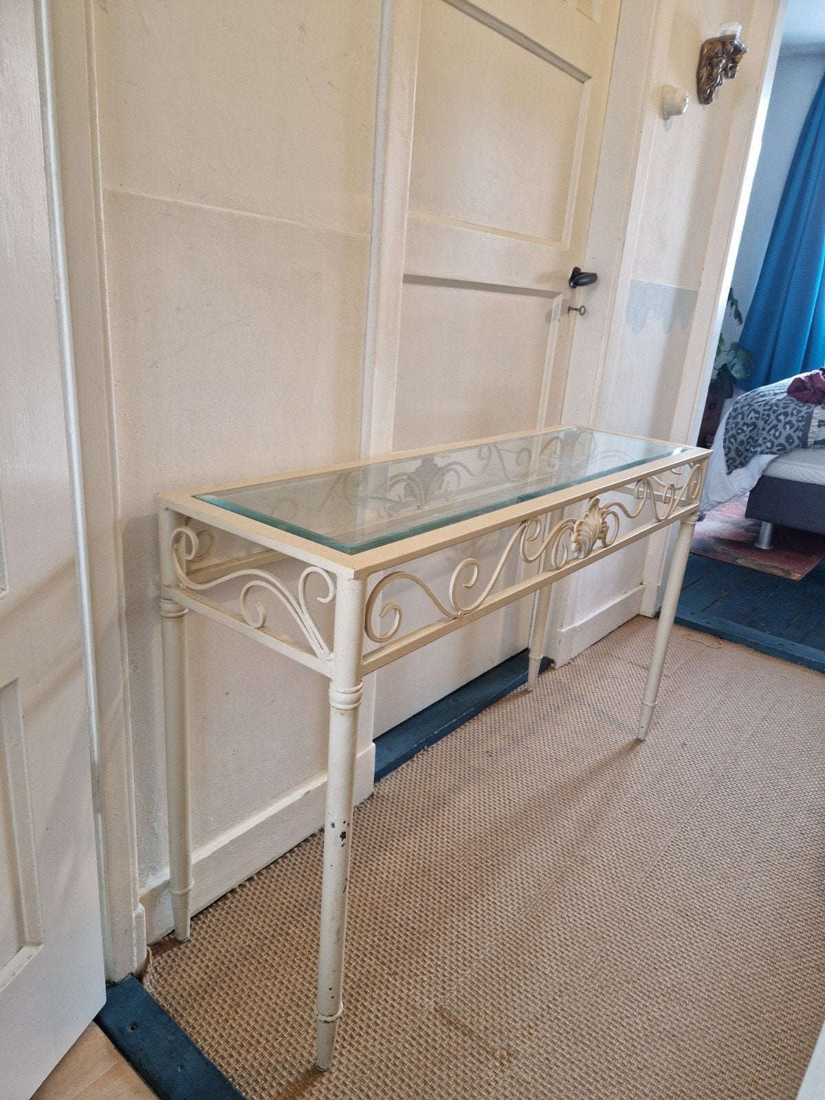Vintage tafel met glazen blad, Ophalen, Gebruikt, 100 tot 150 cm, Glas