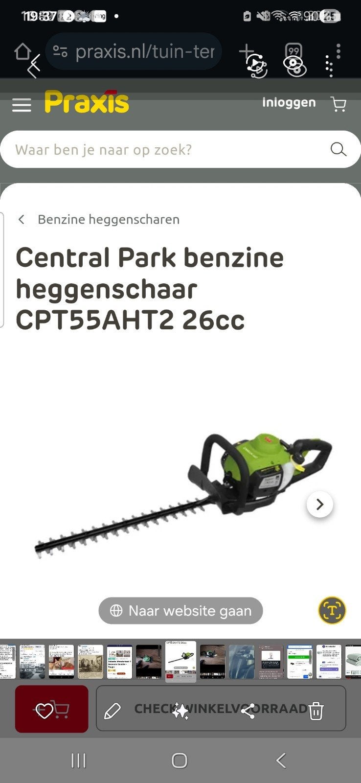 Central Park Benzine Heggenschaar CPT55AHT2 26cc, Ophalen of Verzenden, Nieuw, Benzine, Central Park