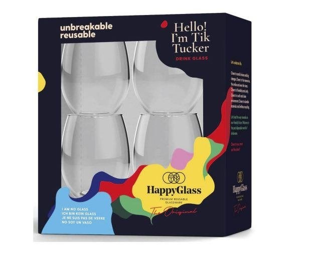 Wijnglazen, onbreekbaar kunststof, 4 stuks Happy Glasses, Caravans en Kamperen, Ophalen of Verzenden, Zo goed als nieuw