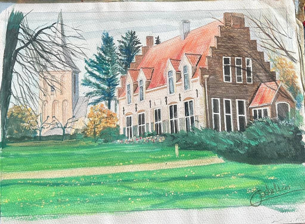 Sleen, Gemeentehuis en kerk J. Scholten, Ophalen of Verzenden