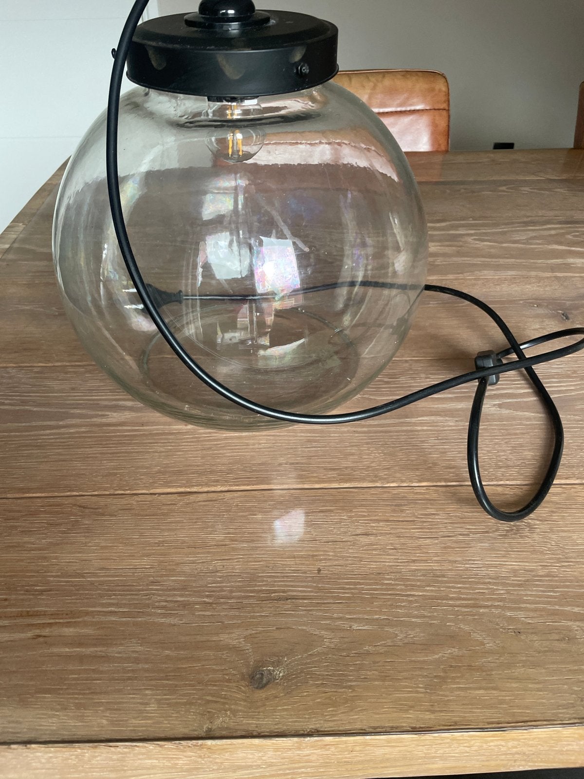 Glazen tafellamp/vaas/bloempot met zichtbare gloeilamp, Gebruikt, Overige merken, Overige stijlen, Glas