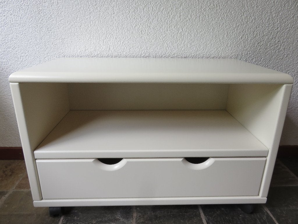 wit Verrijdbaar TV-meubel met uitschuifbare plank en lade, Ophalen, 50 tot 100 cm, Zo goed als nieuw, Effen