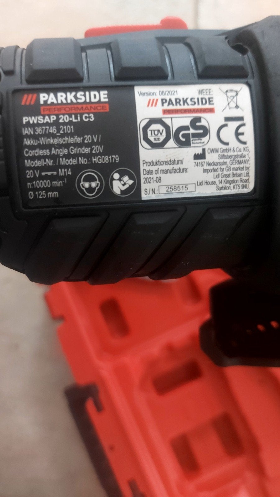 Parkside Performance Accu Haakse Slijper 20V PWSAP 20-Li C3, Doe-het-zelf en Verbouw, Gereedschap | Schuurmachines, Ophalen of Verzenden