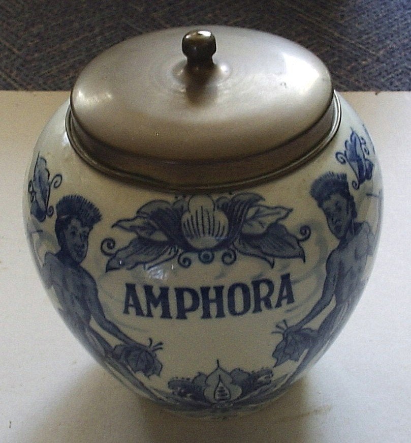 Schitterende tabakspot "Amphora" handpainted Delft blauw, Verzenden