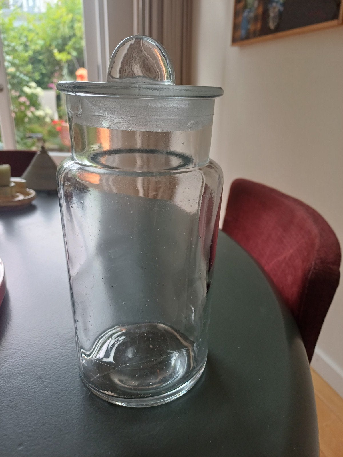 Glazen pot met deksel - Vintage apothekerspot, Antiek en Kunst, Ophalen of Verzenden