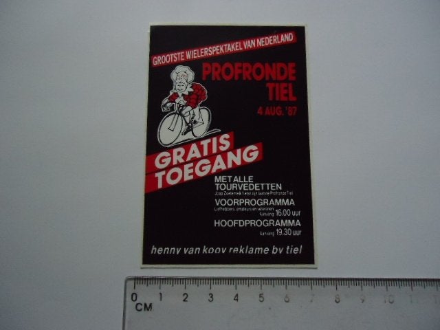 sticker oud Flipje TIEL 1987 strip Joop Zoetemelk wielrennen, Verzenden, Zo goed als nieuw, Bedrijf of Vereniging