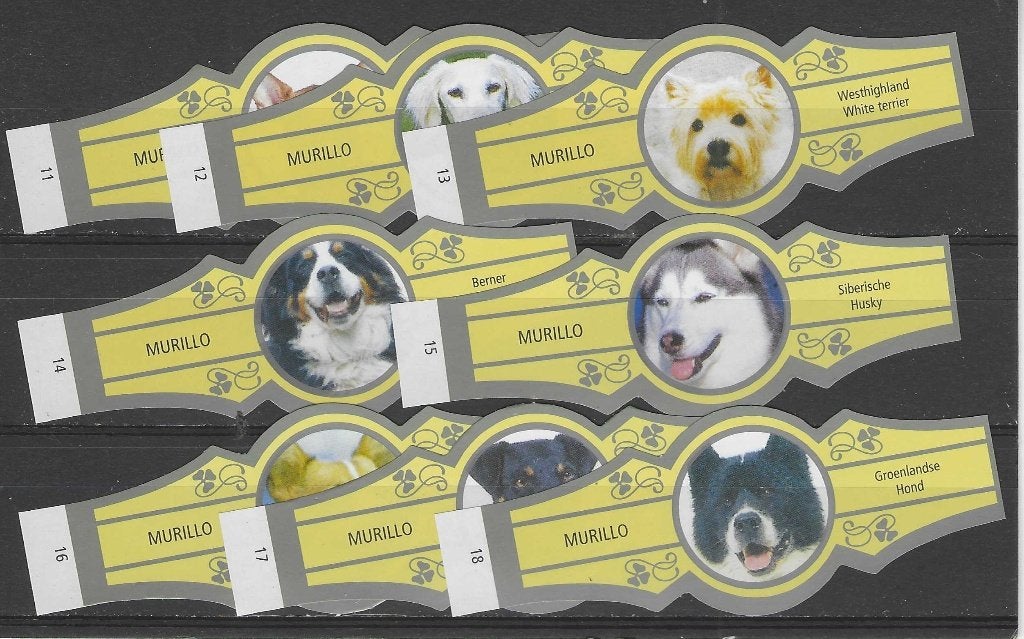 reeks  4554  honden    11-18      sigarenbanden, Ophalen of Verzenden, Zo goed als nieuw, Sigarenbandjes