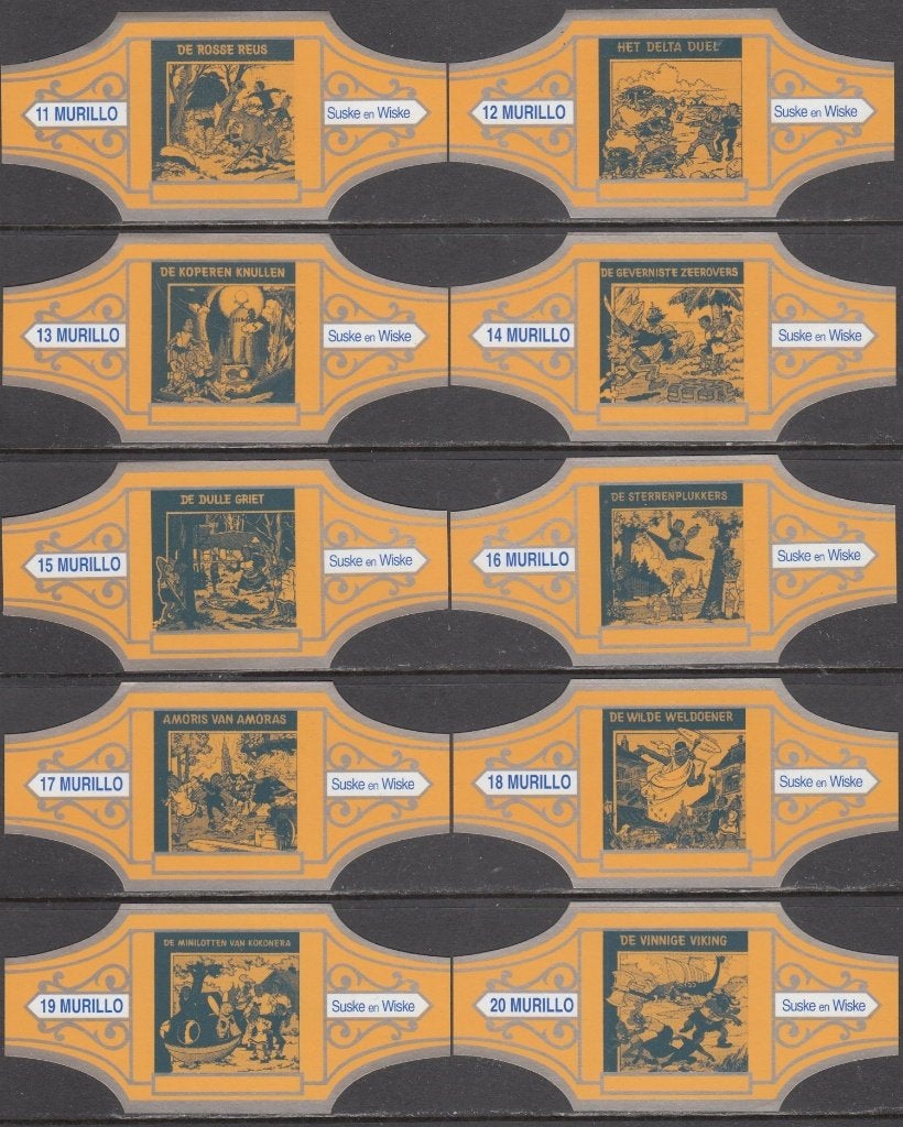 Sigarenbanden Suske en Wiske albumafbeeldingen, Mu 11-20, Ophalen of Verzenden, Nieuw, Sigarenbandjes