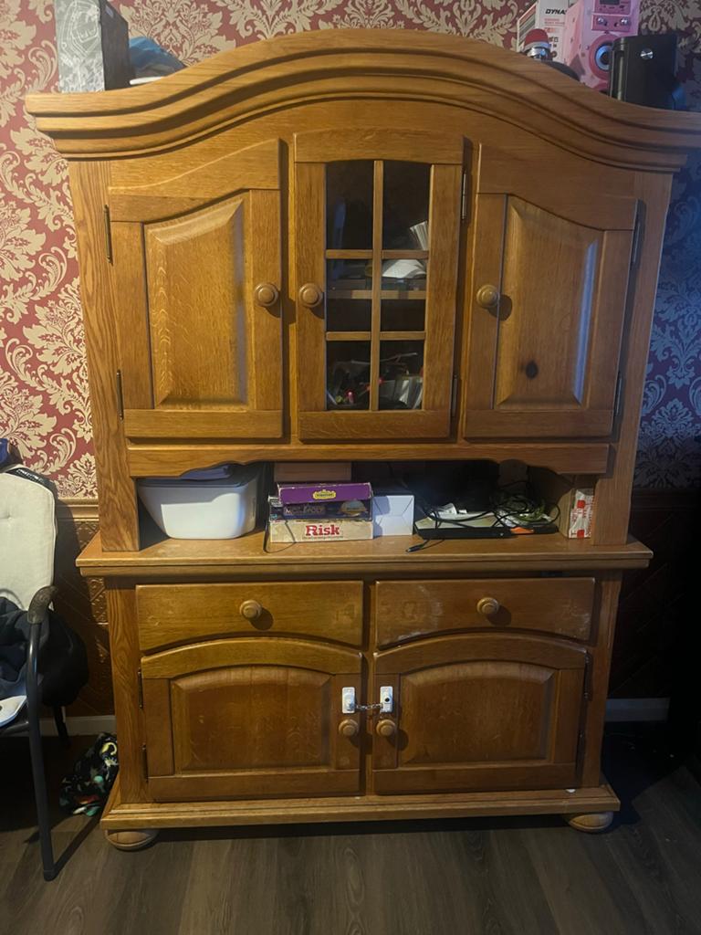 Massief eikenhouten buffetkast met vitrine, Huis en Inrichting, Ophalen, Gebruikt