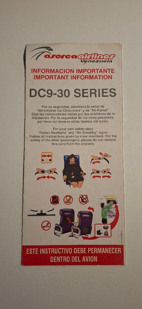 Safety on Board - Aserca Airlines (Venezuela) | DC-9, Ophalen of Verzenden, Gebruikt, Overige typen